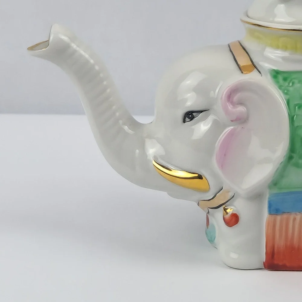 Vintage Elephant Teapot Porcelain Japan Gold Gilt Figural Tea Pot White Elephant